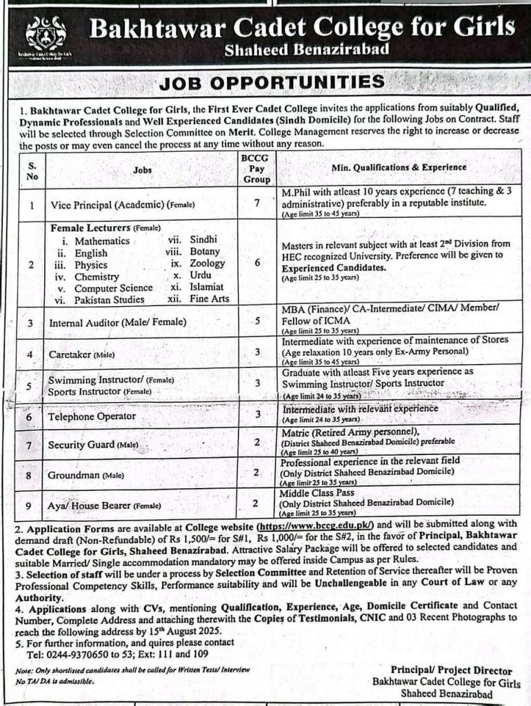 Jobs in Sindh, BCCG Jobs, Latest jobs in Pakistan